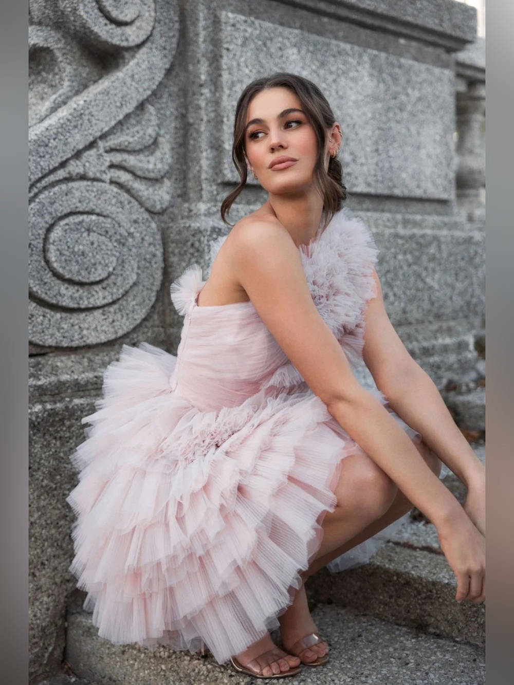 Mac Duggal 20600 Tulle Ruffled One-Shoulder Mauve Dress
